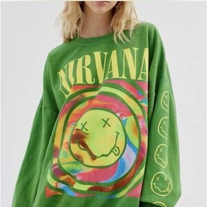 Urban Outfitters Nirvana Sweatshirt Adult L/XL Green Smile Y2K Pullover Womens